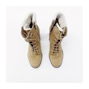 Unisa Zippered Heel Boot Faux Fur Trim Wheat SZ8